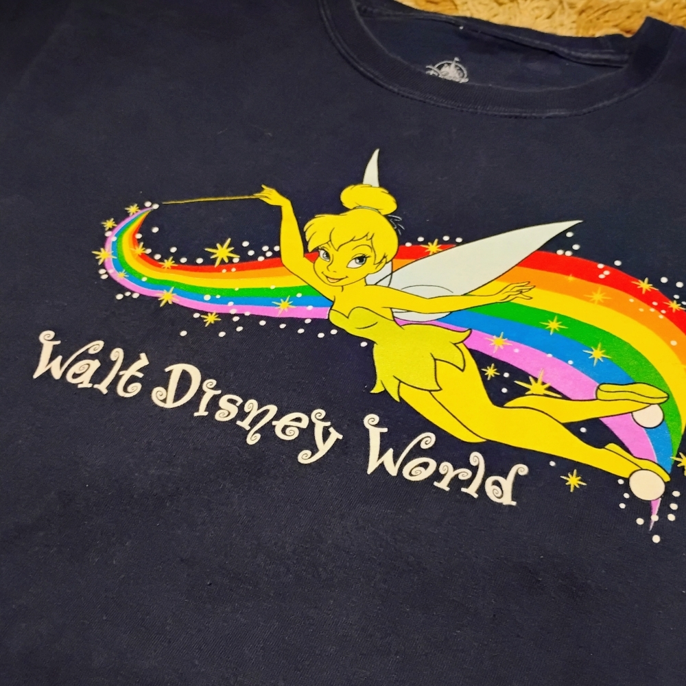 Disney Tinker Bell Navy Tee with Rainbow Women Size Large
